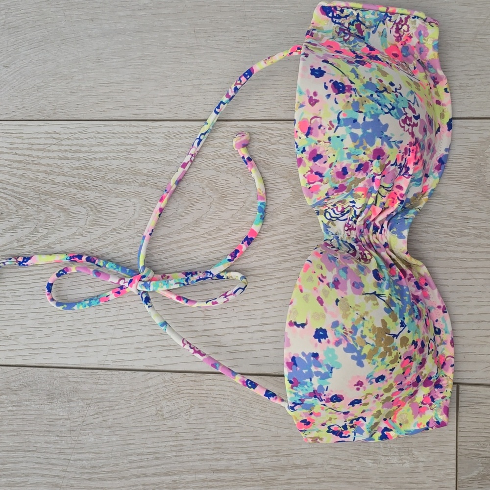 Victoria Secret Swim Top Floral Gold 32d